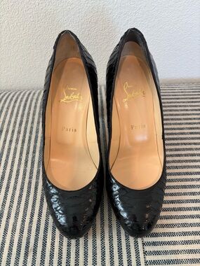 Christian Louboutin Black Patent Python Pumps